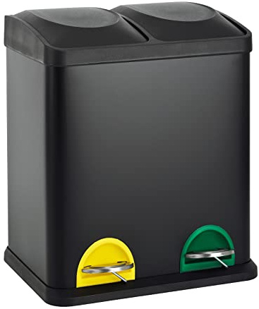 SVITA TC2X15 Küchen-Eimer 30 Liter 2x15L doppelter Abfalleimer 2er-Mülleimer Mülltrennung mit Inneneimer große Abfallbehälter Treteimer Küche Bad Schwarz