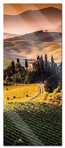 Pixxprint Glasbild Panorama, Wandbild aus Echtglas, Wunderschöne Toskana Landschaft, 120x50 cm, inkl. Aufhängung und Abstandshalter