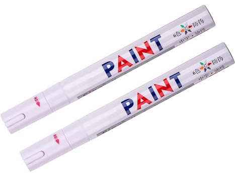 CHAN&SIJIA 2× Universal Waterproof Permanent Paint Marker Pen Car Tire Rubber Metal Glass, Art Craft DIY, Wood,Plastic, Rock Paint, Stone, Mugs, Canvas (White)