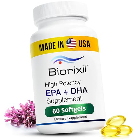 Biorixil Vegan Omega-3 Fish Oil Alternative from Algae Oil - High Potency EPA & DHA Supplement - Easy to Swallow Small Soft Gel Capsules