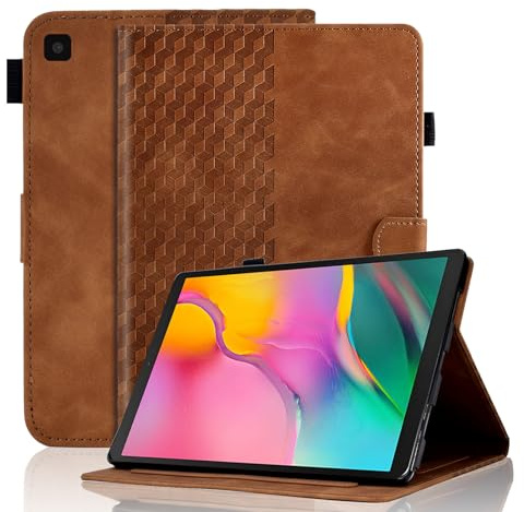 Vkooer Hülle für Samsung Galaxy Tab A 10.1 Zoll 2019 Schutzhülle SM-T510/T515 PU Leder Folio Tasche Cover Case Würfel mit Standfunktion Kartentasche, Braun