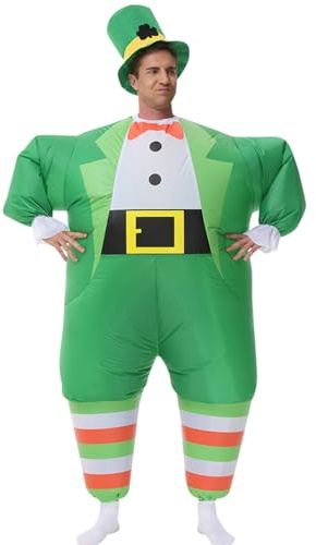 Arokibui Disfraz Inflable del Día de San Patricio para Mujeres Hombres Disfraz Inflable Disfraz de Leprechaun Verde con Sombrero Fiesta de Cosplay Disfraz de Halloween de Navidad Disfraz del Día de Sa