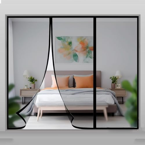 Magnetisches Moskitonetz für Tür, 300x245cm Moskitonetz für Balkontür, kein Bohren von Löchern erforderlich, geeignet für Balkontüren, Fenster, Terrassen Schwarz