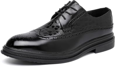 DADAWEN Chaussure Homme Cuir Brogue Oxfords Chaussure Homme Ville Habillées Formelles Affaires Chaussures à Lacets pour Hommes Chaussure Mariage Noir 44