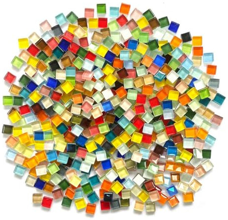 Asaisimg 500g DIY Mosaic Tiles for Crafts, Colorful Stained Glass Mosaic Tiles Pieces, Mixed Colors Shine Crystal Series Square Crystal Mosaic for Home Decoration, Art Crafts