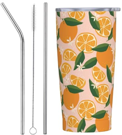 VOSERY Botella de agua de 20 onzas con tapa y popote, bonito vaso aislado de acero inoxidable, taza de café de viaje, vaso personalizado