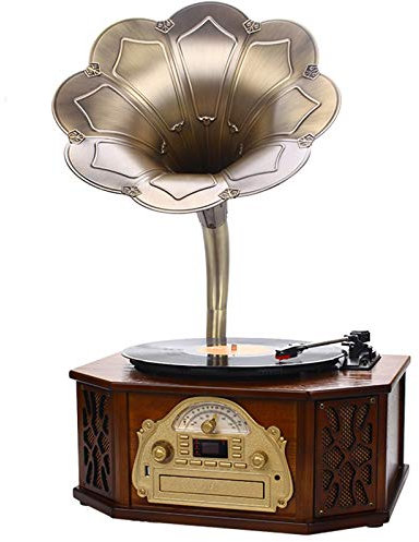 Phonograph - Tocadiscos de vinilo para gramófono con bocinas, control de sistema estéreo de 33/45 RPM, salida de CD/AUX/USB/Bluetooth/reproductor de CD