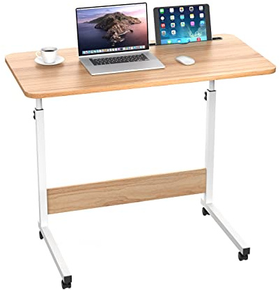 EXSELTMAN Mesa Auxiliar con Ruedas, 80x40 cm Mesa para Ordenador Ajustable en Altura 62-90 cm, Mesa Plegable, Mesa Auxiliar portátil para sofá Cama, Mesa de Ordenador Portatil