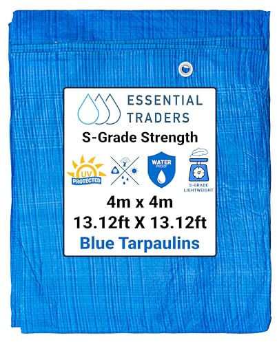 Blue Waterproof Lightweight Tarpaulin 50gsm - Durable Ground Sheet, Weatherproof Cover for Camping, Outdoor Furniture, Garden Use, and Temporary Shelter (4m x 4m)