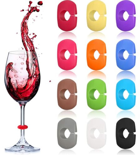 COYUN 12PCS Marque Verre à vin, Marqueurs de Verre à Vin en Silicone Marque, Identifiants pour Verres de Réception, Marque-verres Colorés Bière, Pour diverses tasses, Fournitures de décoration