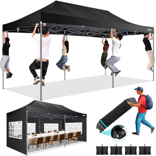 COBIZI Tente de Réception 3x6m avec 6 Parois Latérales, Barnum Pliant Installation Facile pour Événements Extérieurs, 100% Imperméable, 3 Hauteurs Réglables avec Sac de Transport à roulettes, Noir
