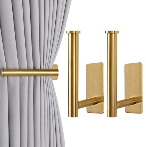 Curtain Hooks Hook Holder Holdbacks Holders Tiebacks Ties Tie Back Backs Hangers for Drapes Curtains Wall, 2 Pcs Gold