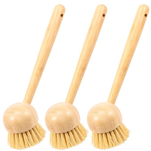 3Pcs Wooden Washing up Brush for Kitchen Dishes Long Reach Washing up Brush Kitchen Scrub Brushs for Cleaning Dish, Pot, Sink and Stove Dishwashing Scrubber Reusable Dish Cleaning Brushs