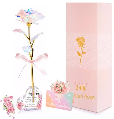 Eyezeeption Mothers Day Eternal Rose Gifts for Mum,Enchanted Rainbow Flowers Gifts with Heart Base,Eternal Flowers Birthday Gifts for Mum