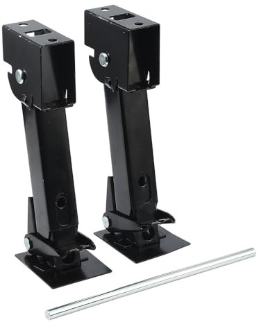 JSCARLIFE 2 gatos estabilizadores de remolque, patas telescópicas R-V con carga máxima de 650 libras, 290 mm a 450 mm, ajustable de viaje, soporte de caravana, accesorios para caravana