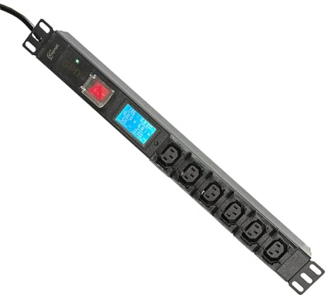 19 6 C13 Metered PDU Rack Mount Power Distribution Units, 110-250V, 15A, 1U Rack Mount, Power Strip with Power Meter and