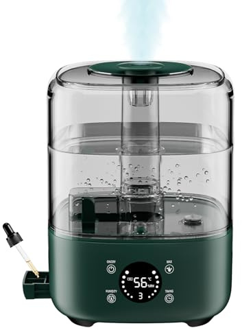 Vankarr 5L Humidificador de aire,humidificador bebes,humificadores para habitacion,Boquilla 360° Humidificadors plantas,con Bandeja de Aroma,para habitación infantil, oficina, plantas de bebé,verde