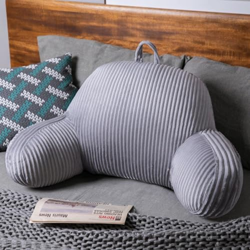 Lesekissen, weiches Plüsch-Rückenstützkissen mit Griff und Tasche, Lesekissen für Kinder und Erwachsene, Rückenlehnenkissen für Sofa, Gaming, Fernsehen, entspannende Geschenke (Grau, 80 x 50 cm)