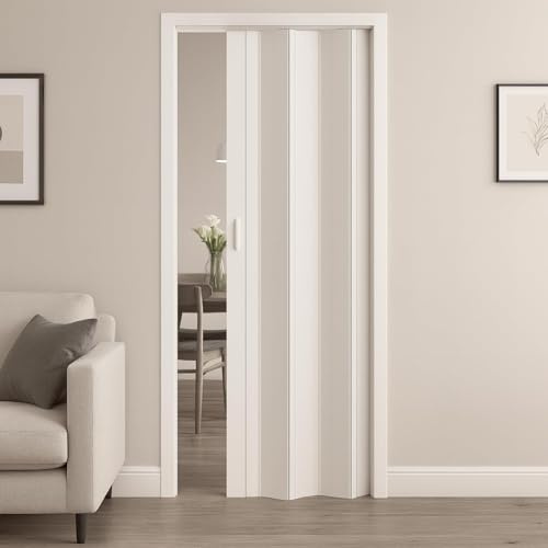 Porta a Soffietto in ABS di colore Bianco Ultra Sottile, Misura 215x82 cm, Spessore 0,6 mm, Senza Serratura, Chiusura Magnetica, Porta Interna con Maniglia -2735F