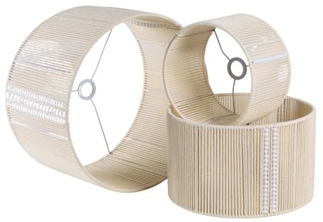 Lampenschirm Weiß 40 cmmit Holzperlen, Baumwollfaden in Jute-Optik | Für Tisch-, Steh- und Pendelleuchten. Natürliche Materialien für eine warme und wohnliche Atmosphäre.