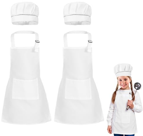 Quilax Lot de 2 tabliers avec toque de chef pour enfant, réglables, transparents, pour la peinture, la peinture et les activités artistiques