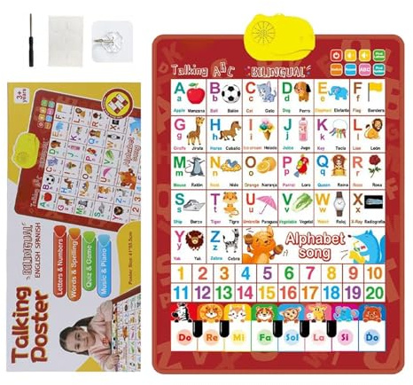 Poster da parete alfabeto educativo – bilingue, interattivo, poster musicale elettronico, colorato, robusto, promozione della lingua prescolare, asilo, casa, per bambini, studenti, formazione precoce