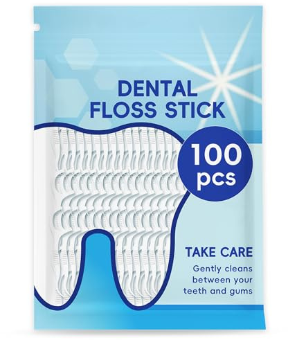 100 Count Dental Floss Stick, Unflavored, Shred-Resistant Floss for Deep Cleaning Tight Teeth & Sensitive Gums, Sealed Moisture-Proof Bag for Daily Oral Care or Bathroom (Pack of 1)