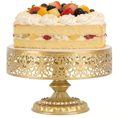 DOUQIFEI Supporto da dessert in ferro dorato per torta con motivo in pizzo, supporto da dessert per matrimoni, feste e celebrazioni, oro (8 pollici)