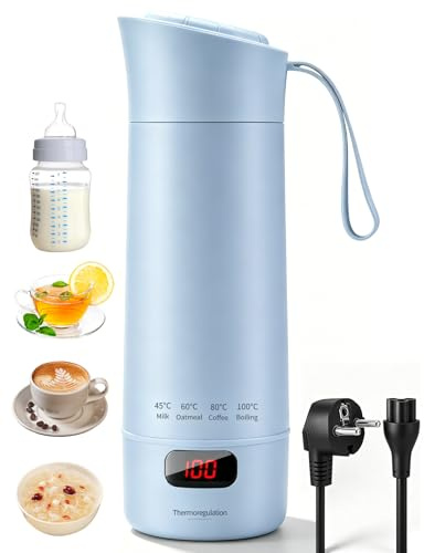 Reisewasserkocher Klein, 450ml Tragbarer Mini Wasserkocher | LED-Display mit 6 Temperatureinstellung Edelstahl Elektrischer Wasserkocher für Tee, Kaffee, Babymilch, Camping