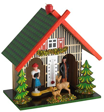 TFA Dostmann Wetterhaus aus Holz, 48.1501, Wetterhäuschen mit Regenmann und Sonnenfrau, Wettervorhersage, (L) 127 x (B) 76 x (H) 130 mm, mehrfarbig