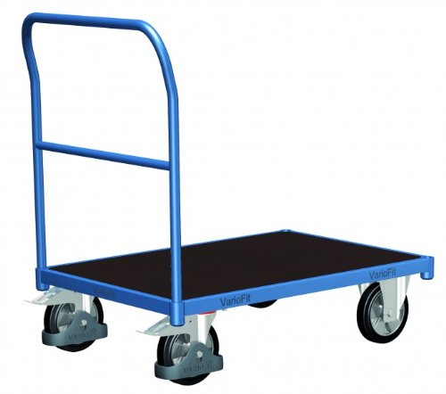 Schiebebügelwagen mit Siebdruckplatte RAL5010 Enzianblau Stirnwagen Tischwagen