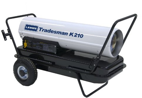L.B. White CP210CK Tradesman K210 Portable Forced Air Kerosene Heater w/ Thermostat — Torpedo Salamander Heater for Garage & Workshop — 210,000 BTUH