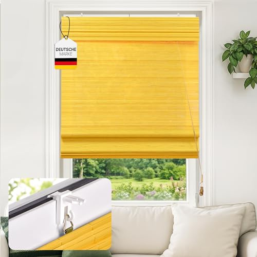 Victoria M. Klemmfix Bambus Raffrollo Sonnenschutz Sichtschutz Rollo Seitenzugrollo ohne Bohren, für Fenster und Türen, 140 x 160 cm, Bambus