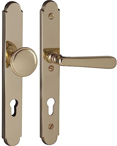 MARCHESI Drückergarnitur Alt-Wien klassische Türklinke und Türknauf auf Langschild PZ 88, ÖNORM, Messing poliert