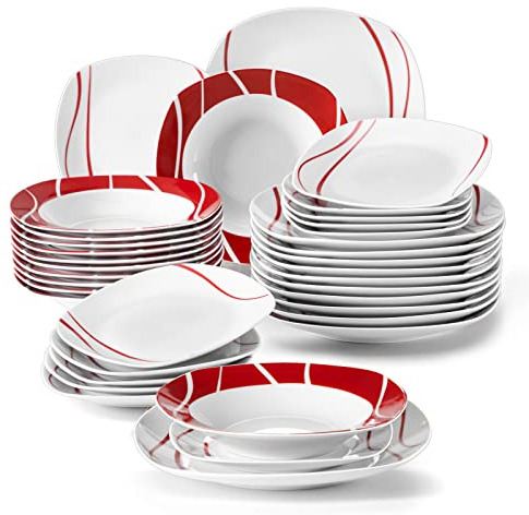 MALACASA Vajillas Completas Modernas 36 Piezas, Juegos de Platos para 12 Personas Con 12 Platos Hondos/llanos 12 Platos de Postre, Apto para Microondas y Lavavajillas, Serie FELISA