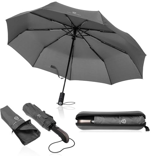 VON HEESEN Regenschirm sturmfest bis 140 km/h - inkl. Schirm-Tasche & Reise-Etui - Taschenschirm mit Auf-Zu-Automatik, klein, leicht & kompakt, Teflon-Beschichtung, windsicher, stabil