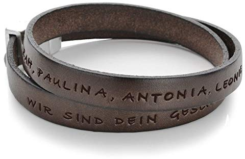Männer Armband mit Namen Kinder Gravur MY MESSAGE MEN Darkbrown Lederarmband Herrenarmband mit Kindernamen Wunschtext personalisiert
