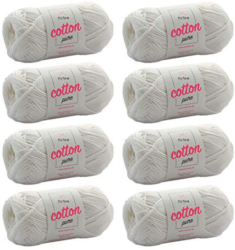 My Oma Baumwolle zum Stricken Cotton Pure naturweiß (Fb 0100)- Baumwolle Garn Stricken + GRATIS Anleitung - 8 Knäuel weißes Baumwollgarn/weiße Baumwolle - 50g/125m - Nadelstärke 2,5-3,5mm