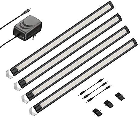 ledscom.de LED Unterbau-Leuchte SIRIS schwarz matt, Eckmontage, flach, je 50cm, je 655lm, weiß, 4er Set