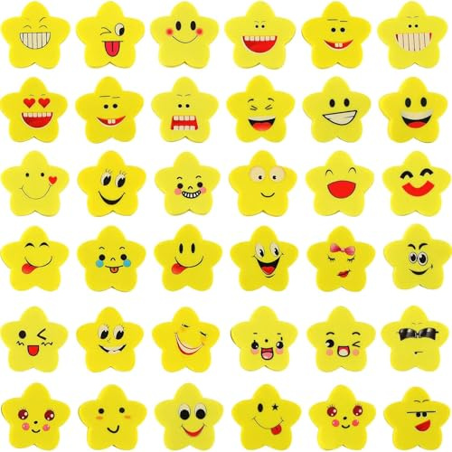 Koogel Rubbers Erasers Multipack, 100Pcs Smile Star Novelty Rubber Eraser for Kids | Kids Rubbers Bulk, Party Bag Fillers, End of Term & End of Year Gifts for Students School Prize Rewards