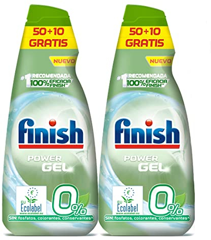 Reckitt Finish Power Gel 0% Detergente Gel Lavavajilla con Certificado Ecológico, 2 unidades - 120 Dosis