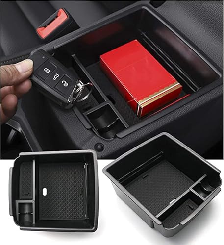 Ruiya für VW Tiguan 2017-2023 Mittelkonsole Aufbewahrungsbox, Tiguan Armlehne Organizer Tray Mittelarmlehne Handschuhfach Mittelarmlehne Organizer Tiguan 2 Zubehör Mittelkonsole Ablagefach, Schwarz