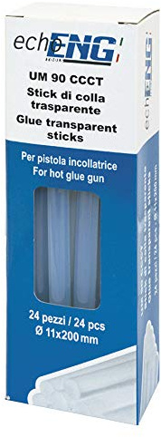 Stick di Colla a Caldo Trasparente per Pistola Colla a Caldo Confezione da 24 Pezzi di Ricarica Dimensioni 11x200 mm Per Fai da te, Riparazione e Fissaggio - echoENG - UM 90 CCCT