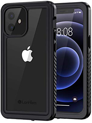 Lanhiem für iPhone 12 Mini Hülle IP68 Wasserdicht Stoßfest, Schwarz | Handyhülle 360 Grad Ganzkörper, Staubdicht Schneefest Outdoor Panzerhülle, mit Eingebautem Displayschutz