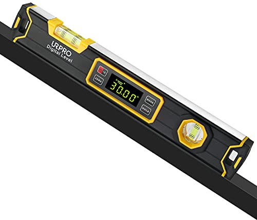 URPRO Digitaler Torpedo-Wasserwaage und Winkelmesser, Neodym-Neigungsmesser, V-Nut-Magnete, helles LCD-Display, Smart Level, IP54, staub- und wasserabweisend, Schwarz