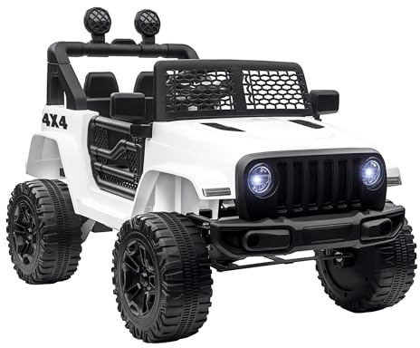 HOMCOM Coche Eléctrico para Niños 12V, Vehículo Todoterreno de Batería con 2 Motores, Control Remoto 2,4G, Velocidad hasta 5 km/h, Sistema de Suspensión, Faros, para Niños de +3 Años, Blanco