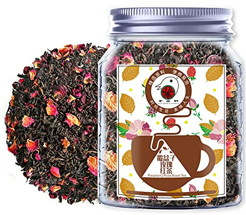 Plant Gift Raspberry Rose Black Tea, Té negro de ceilino de hoja suelta, manzana, rosela, rosa roja doble, té negro de frambuesa fruta, té caliente y helado, té negro, té negro, té negro, 70 g/2.5 oz