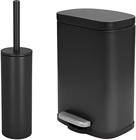 Spirella Badset 2 tlg. Kosmetikeimer mit Absenkautomatik und WC Bürste Edelstahl Schwarz