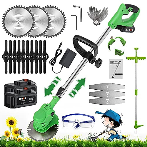 YMWD Desbrozadora de batería multifunción 3 en 1 con cortadora de césped eléctrica con desbrozadora Cortacésped Manual con Cabezal Ajustable y Mango telescópico para jardín, césped,36v Green
