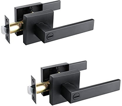 Bath Room Door Lock for Privacy with Solid Heavy Duty Square Door Lever Made from Zinc Alloy and Matte Black Finished,Golingda3503-BM-BK-2P